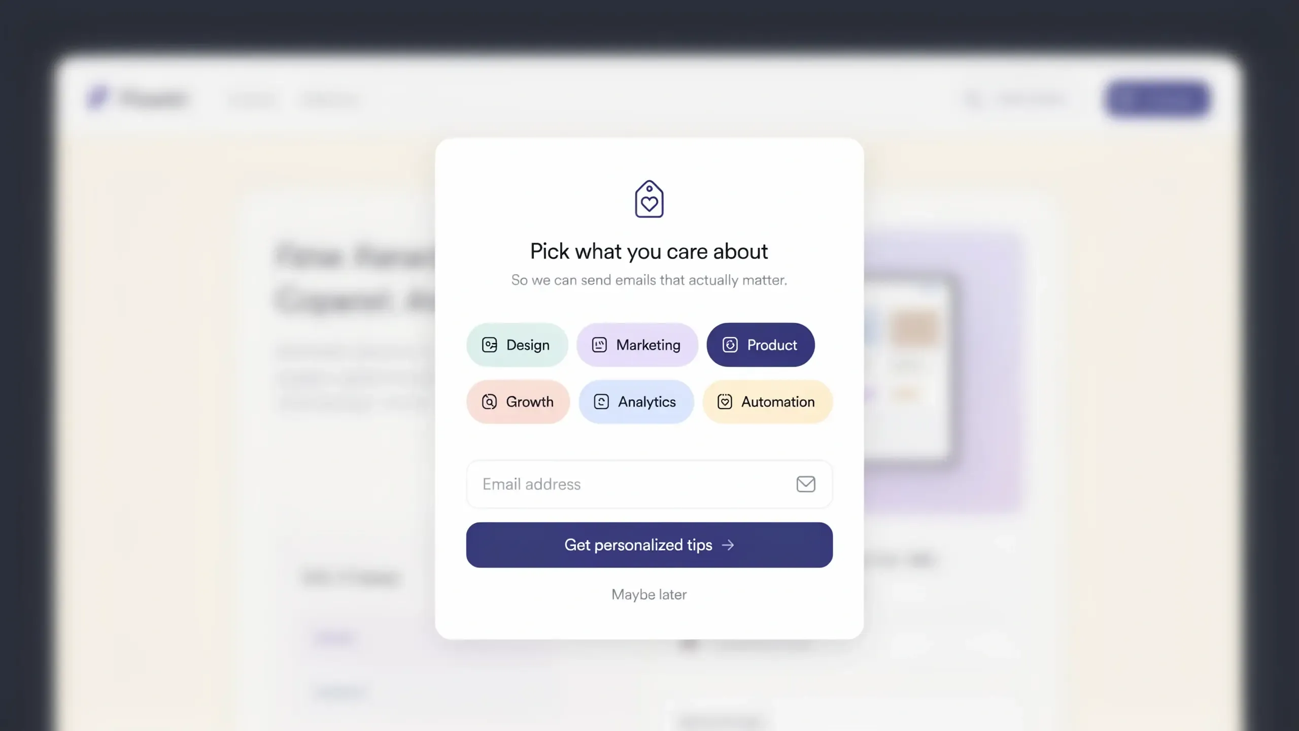 Pick your interest popup